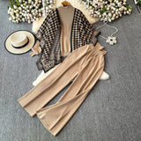 Version Of Chic Fashion Set Women's Long-Sleeved Knitted Top Coat + High-Rise Display Thin Leg Straight Trousers Three-Piece