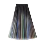 Women‣s Korean Gradient Color Skirt Fashion Mesh Yarn High Waist Pleated Mid-length Skirt-Outfit