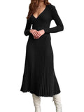 Knitted Dresses For Women 2022 Autumn Winter Long Sleeve Elegant Ladies Sky Blue Long Dresses V Neck Knitted Winer