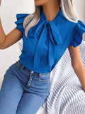 Spring And Summer Temperament Commuting Wood Ear With Bow Chiffon Shirt Women's