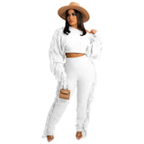 Toloer New Women's Wear Casual Solid Color Knit Long Sleeve Tassel Suit-Outfit
