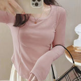 Toloer Velvet Inside The Bottom Shirt Female 2024 Autumn And Winter Long-Sleeved T-Shirt Slim Show Thin Design Sense Of Foreign Style Student Jacket