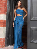 Sheer Draped One Shoulder Cut Out Maxi Dress-Outfit