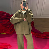 The Autumn Of 2025, The New Explosive Collar Solid Color Knitted Shirt Thick Pants Suit For