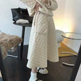 Women Winter New Niche Design Rhombic Oblique Short Cotton Jacket High Waist Skirt Oversize A-line skirt For Two Piece
