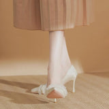 Gentle Style With Skirt High Heels 2025 New Bridesmaid Shoes With Beads Sharp Tips Single