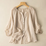Femme Three Quarter Sleeve O-Neck Oversized Cotton Shirt 2022 ZANZEA Women Summer Solid Color Blouse Fashion Casual Holiday