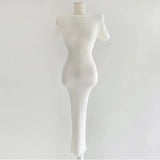 Toloer Chic Summer French Elegant Temperament Slim Thin Long Short Sleeve Wrapped Hip Knit Dress Woman-Outfit