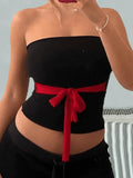 Tie Strap Black Bandeau Top-Outfit