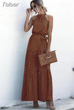 Long Dress Women Polka Dot Casual Beach Dresses Black Halter Strapless Yellow Sundress Vacation Dress Clothes For Women 618-1-Outfit