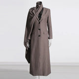 Toloer Fire Millard Wind 2024 Autumn New Scarf Collar Long Sleeve Personality Hollow Design Solid Color Trench Coat Female-Outfit