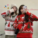 Autumn and Winter New Korean Women's Loose Couple Christmas Tree Deer Thick Jacquard