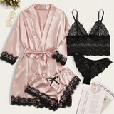 2021 New Ladies Pajamas Four-Piece Sexy Sling Skirt Set Home Lace Pajamas