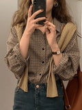 Vintage Long Sleeve Checkered Blouse-Outfit