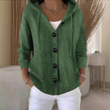 Sheintemu Spring/Autumn Hooded Long-Sleeved Button Sweater