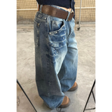 Rivet Low-Rise Straight Jeans Babes High Street Niche Design Couple Make Old Fried Street