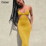 Boho Vacation Knitted Maxi Dresses for Women Summer 2023 Elegant Sexy Party Cut Out Backless Bodycon