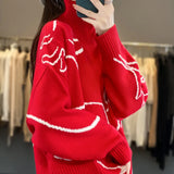 Toloer Turtleneck Sweater Female Thick Short Red This Year Christmas New Year Bottom Shirt Inside And Outside Wear Sweater-Outfit