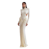 New Women's Long-Sleeved Folded Splicing Thin Dress Dress