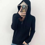 Spring Style Zipper, Hooded, Knitted Cardigan, Slim, Bottom Hooded Sweater, Fashionable Small Coat-Outfit