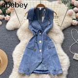 Women Sleeveless Denim Dress women summer mini Blue Dress Bottoms Party Short Mini Dress summer