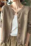Women's Knit Long Sleeve Fashion Single Breasted Casual O-Neck Vintage Street Solid Cardigan Clothing Tops Autumn