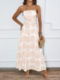 Women's Summer Hanging Neck Print Beach Hawaiian Vacation Dress With