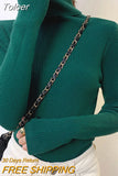 Women Casual Soft Cashmere Elastic Sweaters Turtleneck Slim Knit Pullovers For Women Solid Jumpers