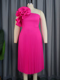 Fashion Three-Dimensional Flower Dress Sexy Shoulder Slanted Hundredfolded