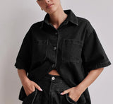 Summer Women's Casual Retro Loose Shirt Denim Shorts Set