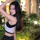 Hanging Neck Sling Vest Black And White Color Hottie Wind Pure Want To Show The Design Of Knitted Top Female