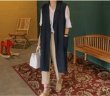 M-2XL Single-breasted Loose Simple Vest Jacket White 2020 Autumn Spring Sleeveless Suit Waistcoat Linen Long Coat Female
