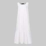 Women Maxi Long Dress Fashion Summer Sundress Vintage Cotton Ruffles Casual Loose Sleeveless Party Thin