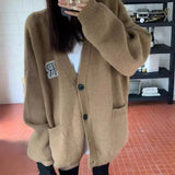 Autumn And Winter New Loose Knitted Cardigan Women's Letter Embroidered Blouse Long-Sleeved Sweater Sweater Knitted Shirt Girl-Outfit
