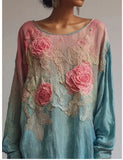 New Hot 3D Printed Ladies Round-Neck Long Sleeve Retro Bohemian