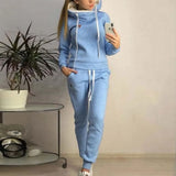 Leisure Tracksuit Women 2 Pcs Set Tops and Trousers Spring Casual Warm Fleece Hoodies Sports Pants
