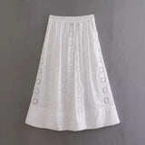 Summer Style Hollowed-Out Embroidered Sleeveless Blouse Loose Waist Embroidered Flute Skirt Suit-Outfit