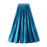 Version Of The Thin Spring New Bright Face Luster High Waist 100 Folds A Word Showing Skinny Dress Half-Dress Skirt