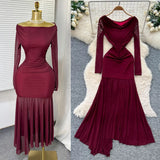 Temperament Three-Dimensional Flowers V-Neck Long-Sleeved Dress Women Slim Thin Inside Sweater Skirt Autumn And Winter