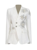 Show Suit 2025 Autumn New Fashion V Lead Heavy Industry Design Diamond Decoration Blazer Suit Coat