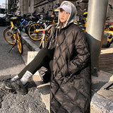 Diamond Cotton Clothes Female Long Winter 2024 New Knee Live Hat Oversize Port Wind Loose Down Cotton-Padded Jacket Tide-Outfit