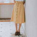 Vintage Cotton Skirts Women 2020 Spring High Waist Soft Ladies Long Skirt Korean Bow-knot Pleated Midi Skirt