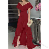 Temperament Sexy V-Neck Irregular Solid Color Hem Leaves On The Edge Of The Individual Design Lady