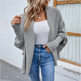Scarf Collar Knitted Cardigan Sweater Women Coats Winter 2022 Bat Long Sleeve Elegant Loose Casual Long Knit Tops