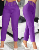 E-Commerce Independent Station Women's Wear Hollowed-Out Belt Trousers High-Waisted Pencil Trousers-Outfit