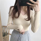 Knitted Shirt 2025 Autumn New Bottoming Shirt Slim Slim Solid Color Sweater Long Sleeves With A Short