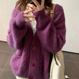 Women Autumn Winter New Cardigans Female Cardigan Loose Streetwear Knit Sweater Coat V Neck Jackets Ladies Warm Knitted