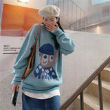 Autumn Little Bear Cute Blue Sweater Women 2021 New O-neck Design All-match Pullovers Korean Loose Lazy Long Sleeve Knitted
