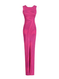 2025 New Round-Neck Elastic Body Abstract Cuffless Knitted Long Dress Women Tight-Up