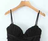 Black Mesh Frill Tulle Strap Mini Dress-Outfit